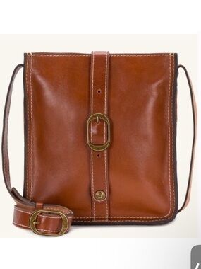 Patricia Nash Venezia Tan Leather Pouch Slim Crossbody Bag Heritage Collection